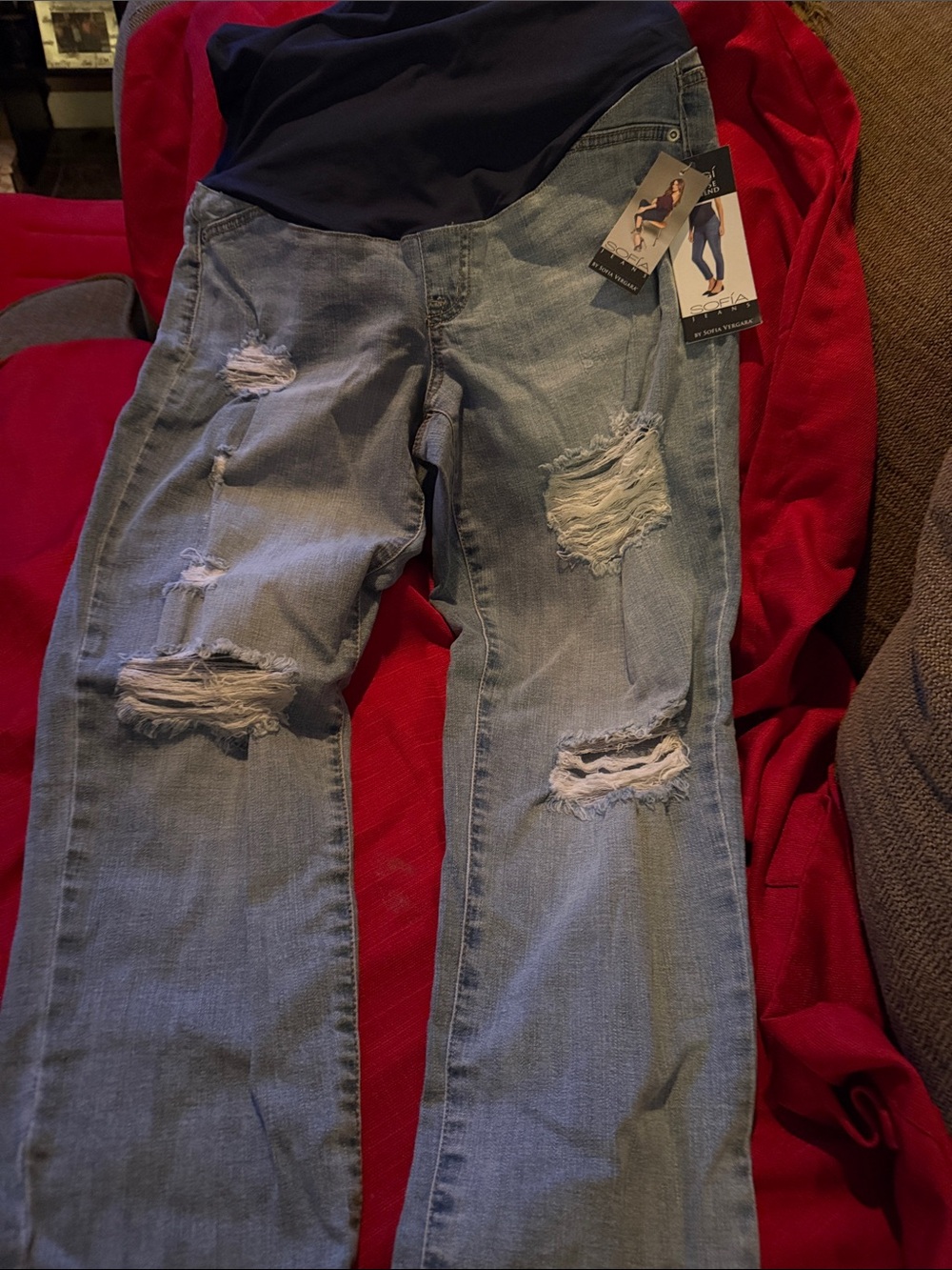 Maternity-Sofia by Sofia Vergara Light Blue Distressed Relaxed Jeans